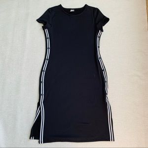 Black dress with white sport stripe